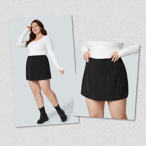 HALARA Dresses & Skirts - HALARA NWT Black High-Waisted Invisible Zipper A-Line Mini Corduroy Skirt 1X 2X